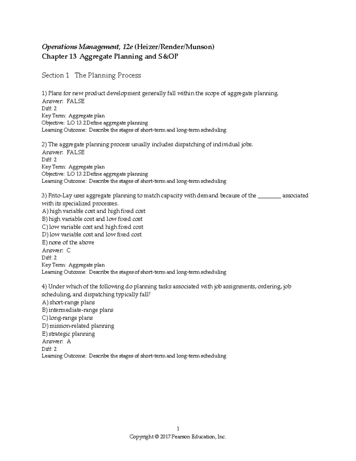 Operations Management 12e Exam Practice: Q&A for Aggregate Planning ...