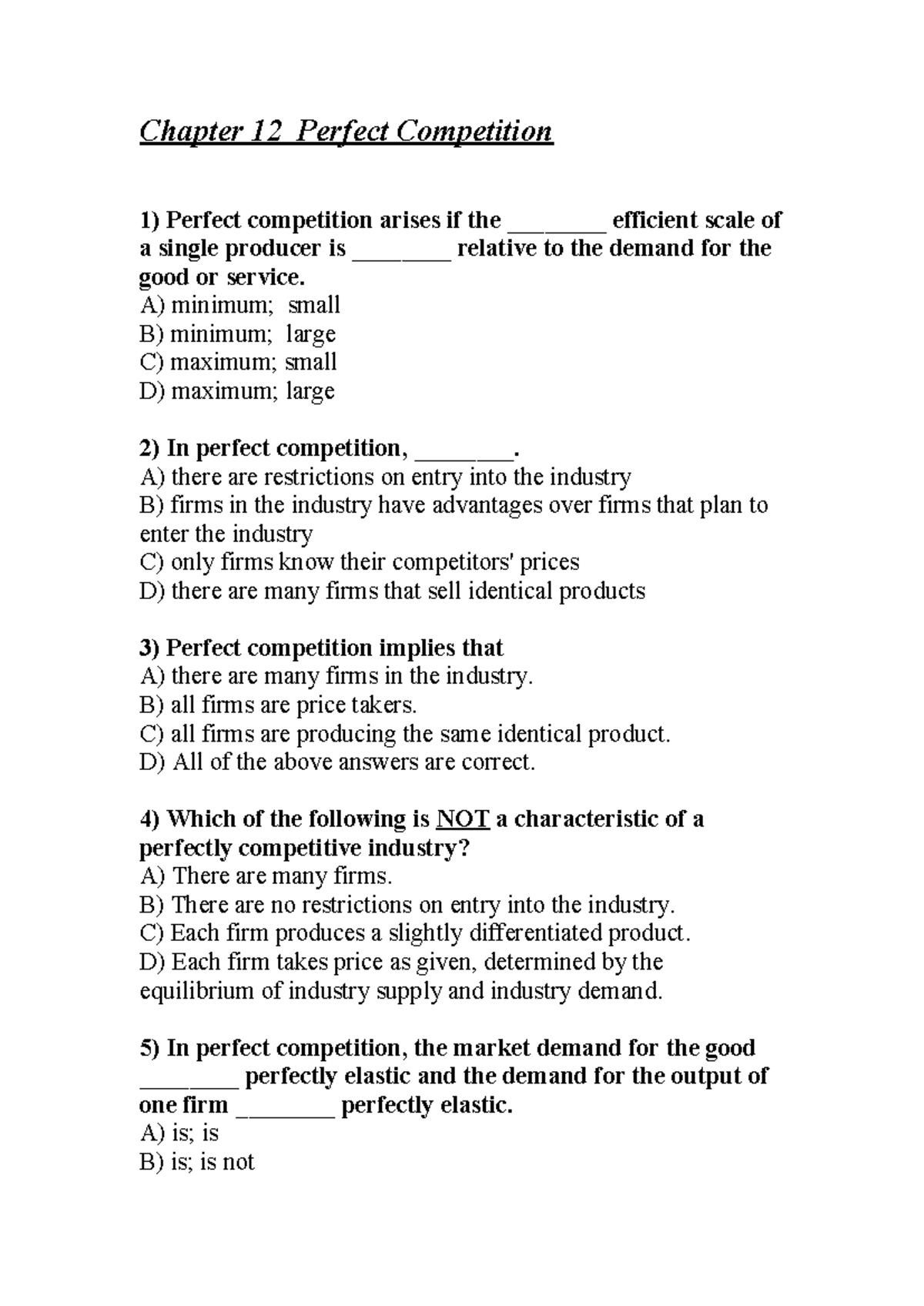 MCQ 12 - Perfect Competition Practice Questions and Answers - Studocu