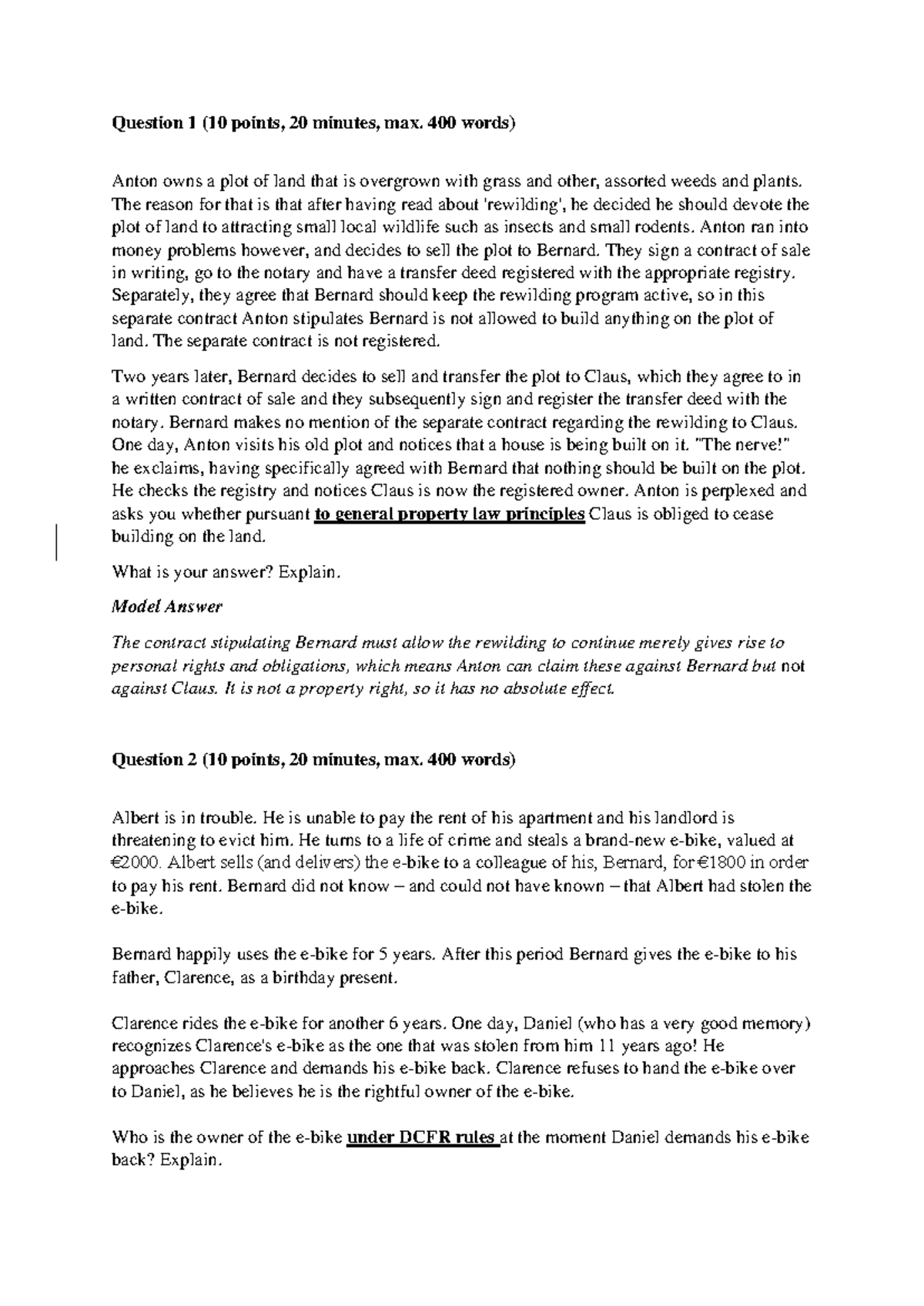 Property Law Mock Exam 2: Key Analysis & Model Answers - Studeersnel