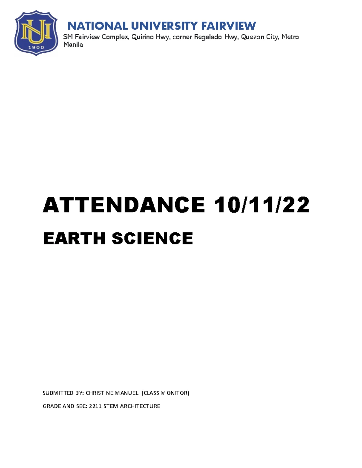 NUF 2211 STEM Architecture Oral Communication Attendance 11/10/22 - Studocu