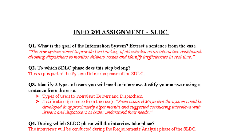 INFO 200 ASSIGNMENT: SLDC Analysis and User Requirements - Studocu