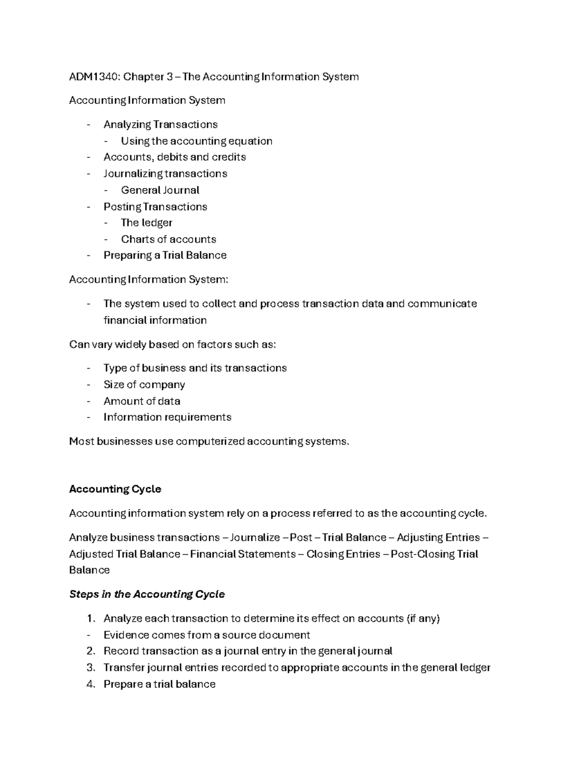 ADM1340 chapter 3 - Financial Accounting lecture notes - ADM1340 ...