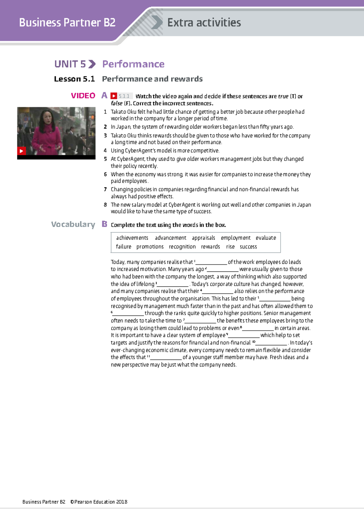 Business Partner B2 UNIT 5 Extra Activities: Performance Practice ...