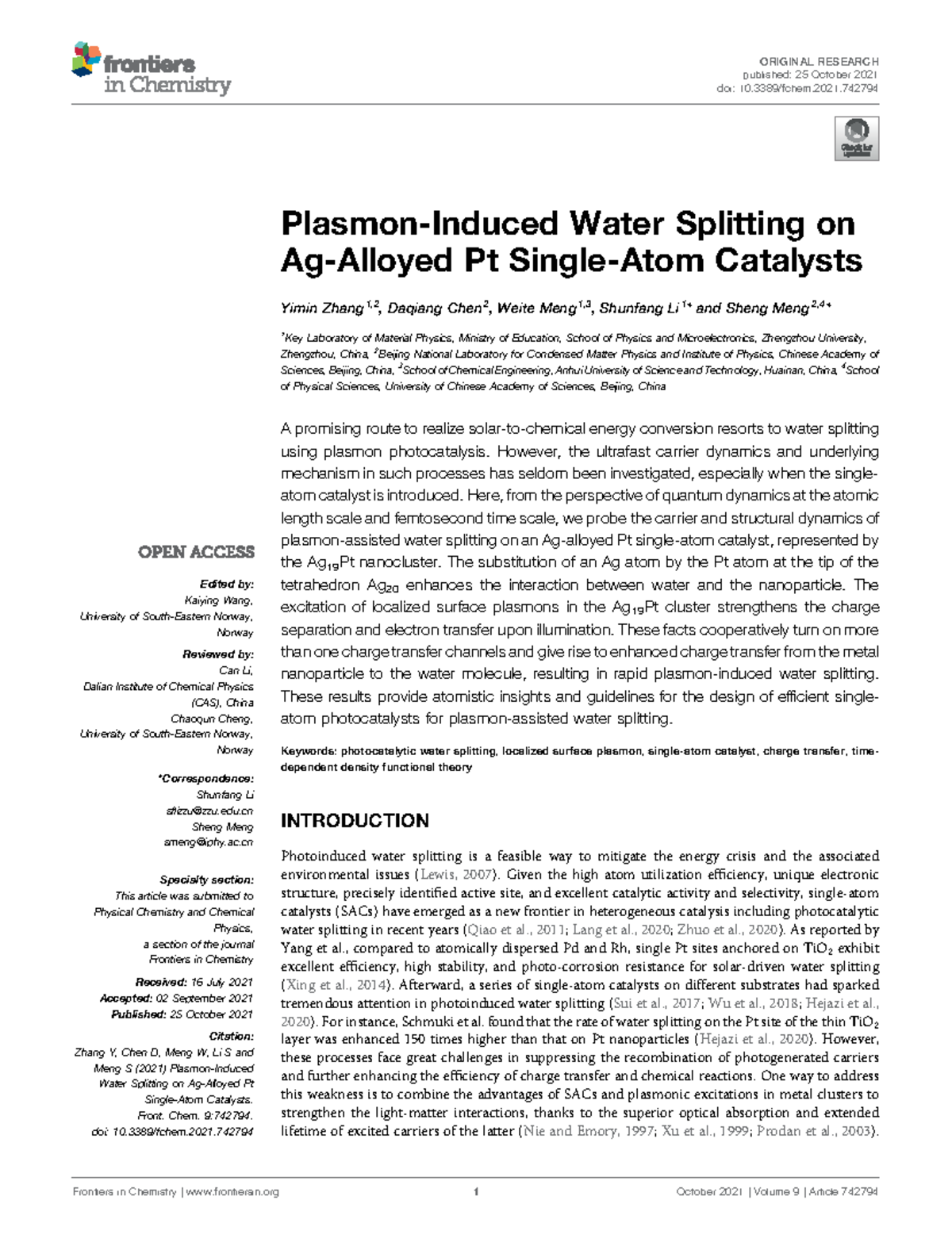 Water Splitting on Pt Catalysts: Insights into Charge Transfer Dynamics ...