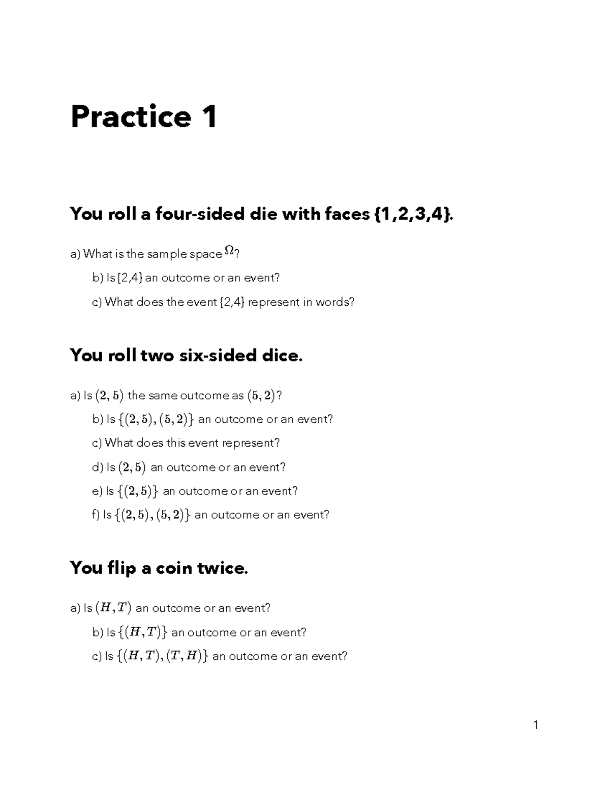 Practice Questions for Probability and Events Analysis - Studocu