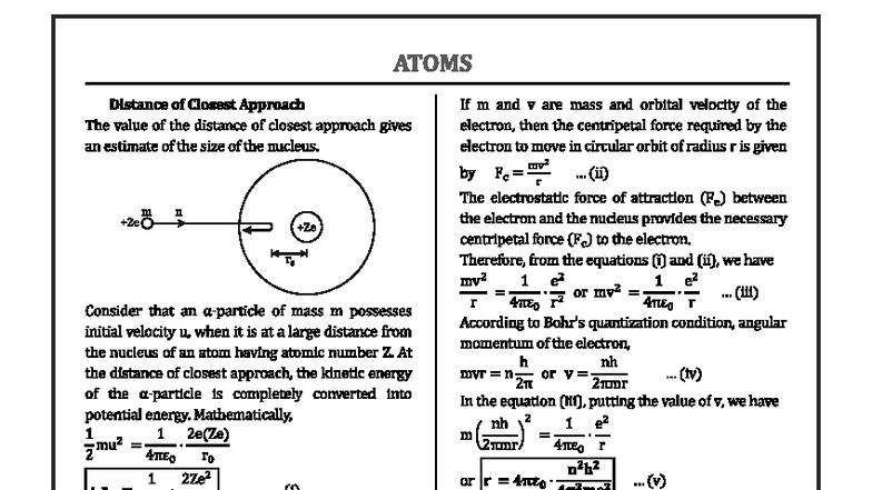 ATOMS Distance of Closest Approach Derivation - CBSE 2017-21 - Studocu