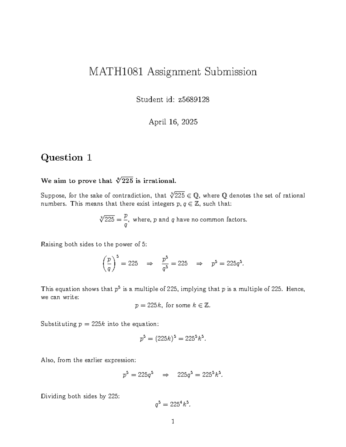 MATH1081 Discrete Maths Assignment: Proving Irrationality & Relations ...