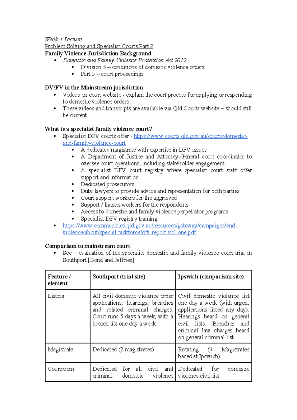 Week 4 lecture - Week 4 Lecture Problem Solving and Specialist Courts ...