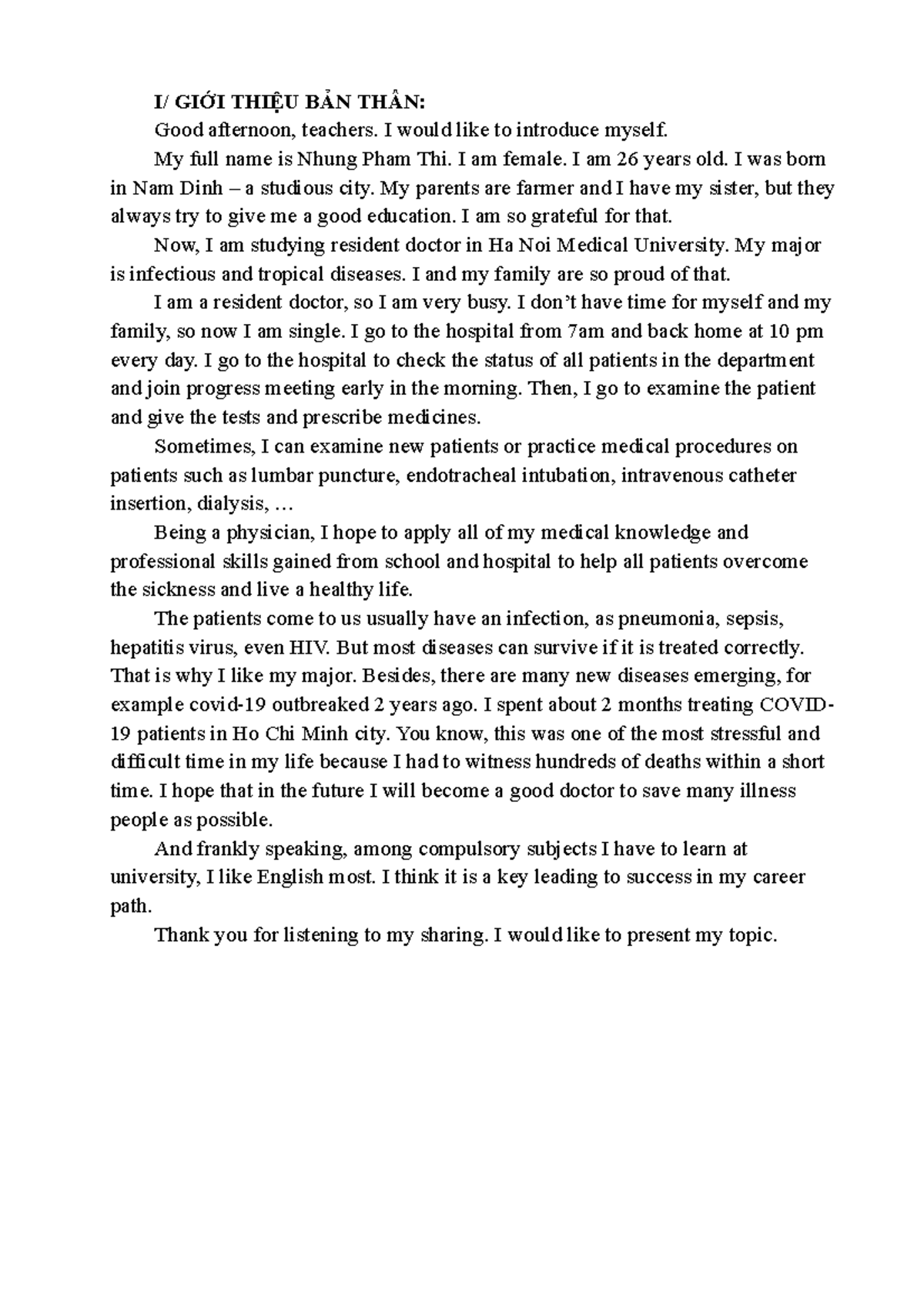 Self-Introduction and Experiences as a Junior Doctor in Residency - Studocu