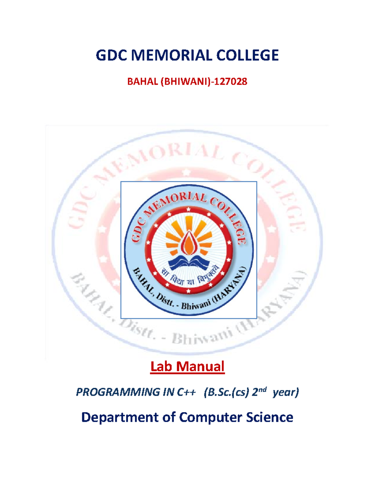 C++ Lab Manual (B.Sc. CS 2nd Year): Programming Exercises & Solutions ...