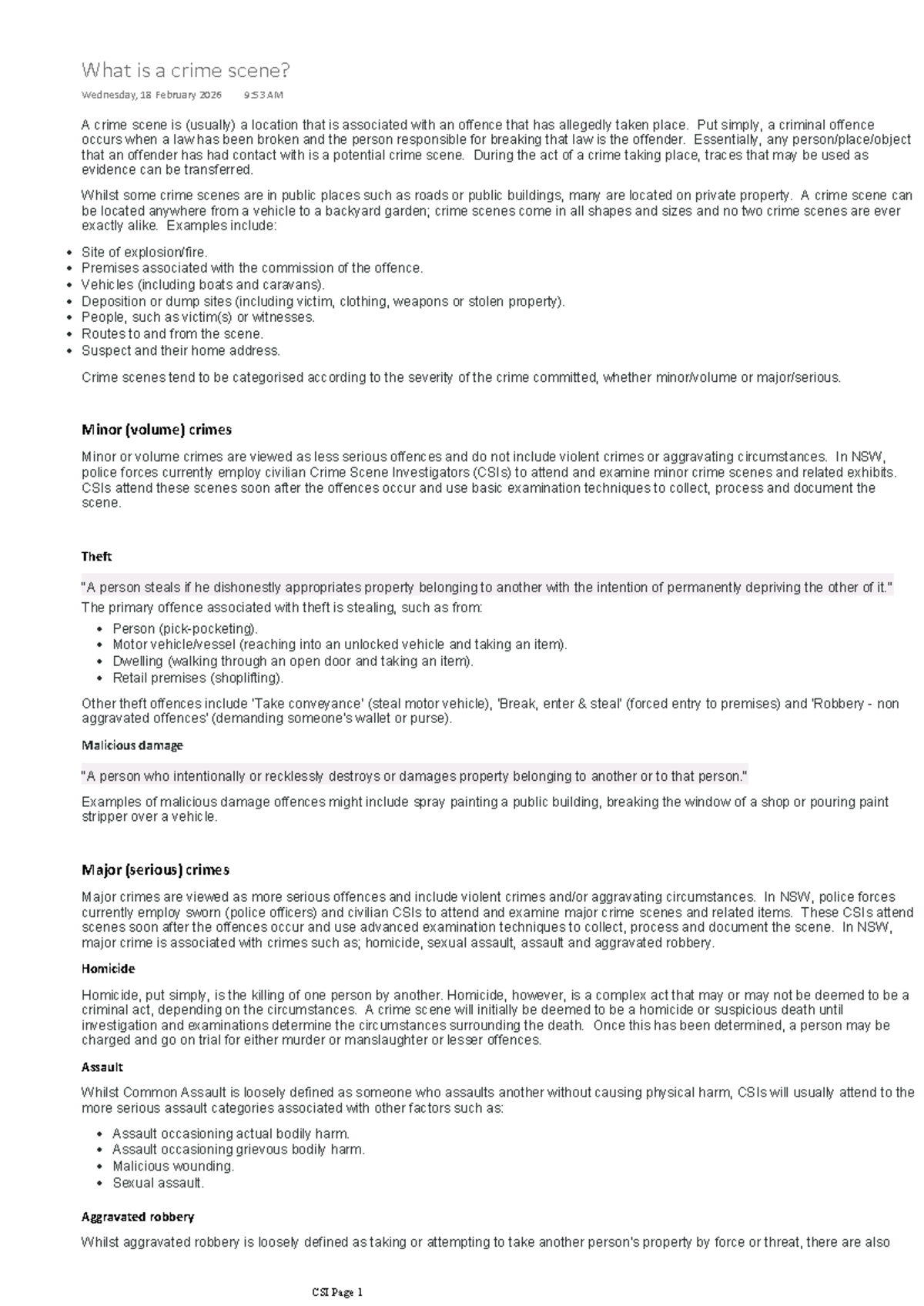 CSI 101: Strategic Approaches to Crime Scene Investigation - Studocu