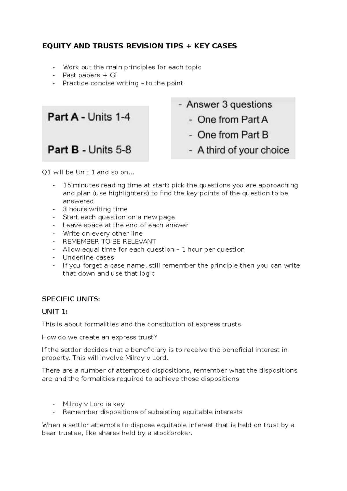 EQUITY AND TRUSTS REVISION TIPS: KEY CASES & PRINCIPLES - Studocu