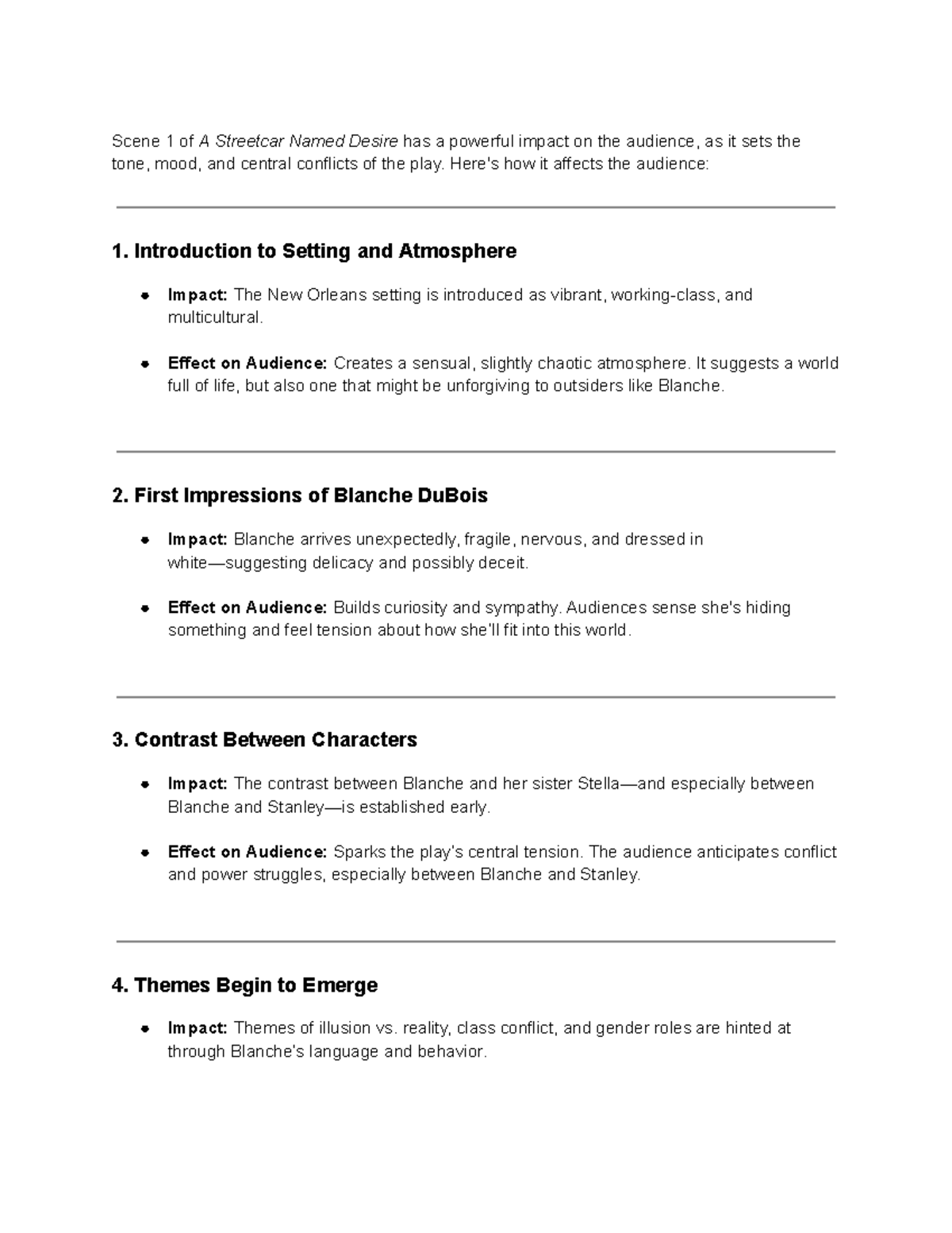 Streetcar Named Desire (Course Code) - Scene Overviews and Audience ...