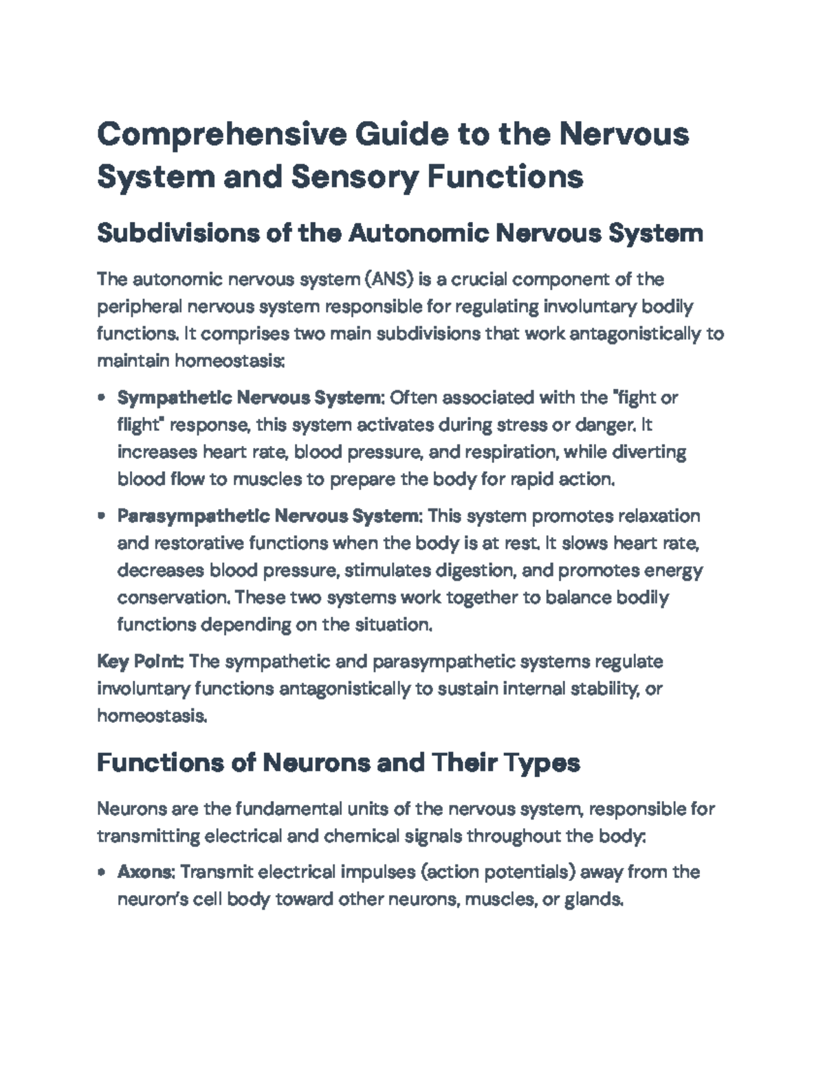 Comprehensive Overview of the Nervous System & Sensory Functions ...