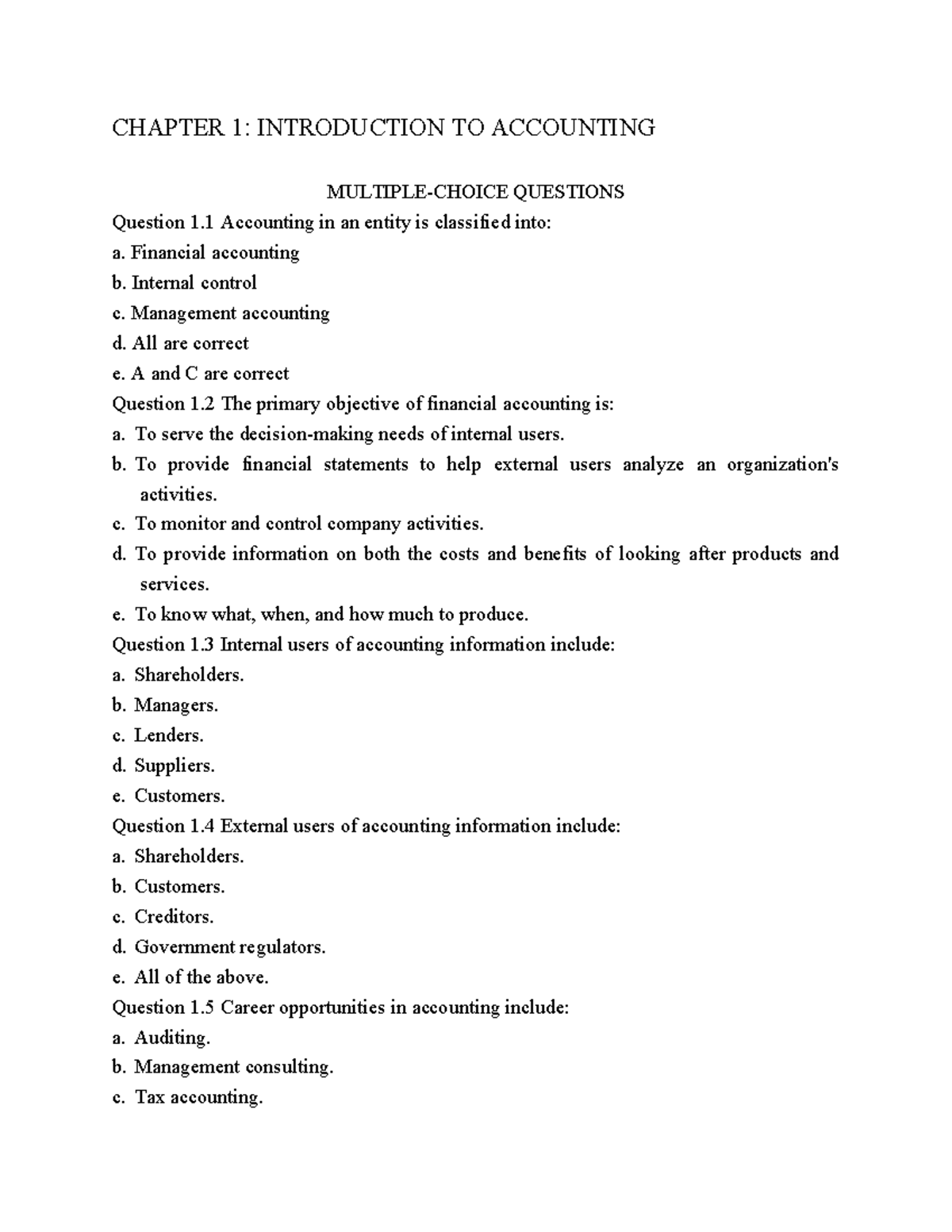 CHAPTER 1: ACCOUNTING QUESTIONS AND EXERCISES - Studocu