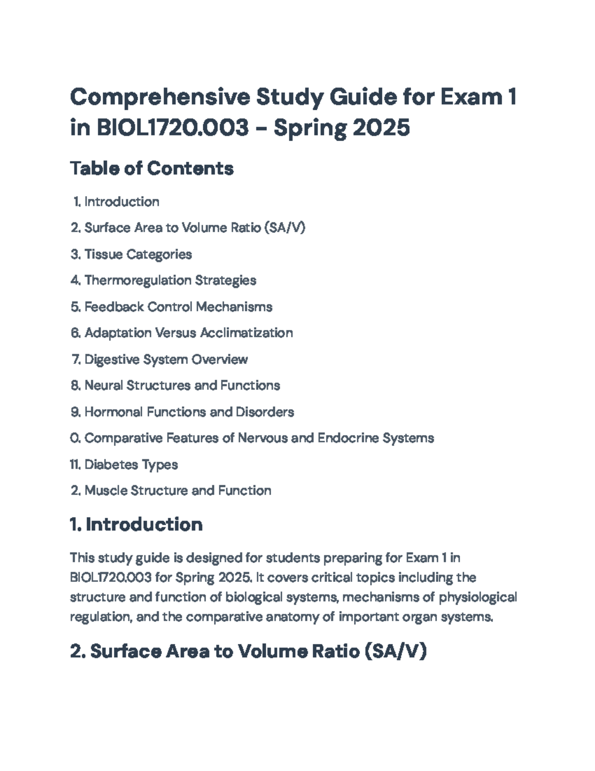 Comprehensive Study Guide for BIOL1720.003 Exam 1 - Spring 2025 ...