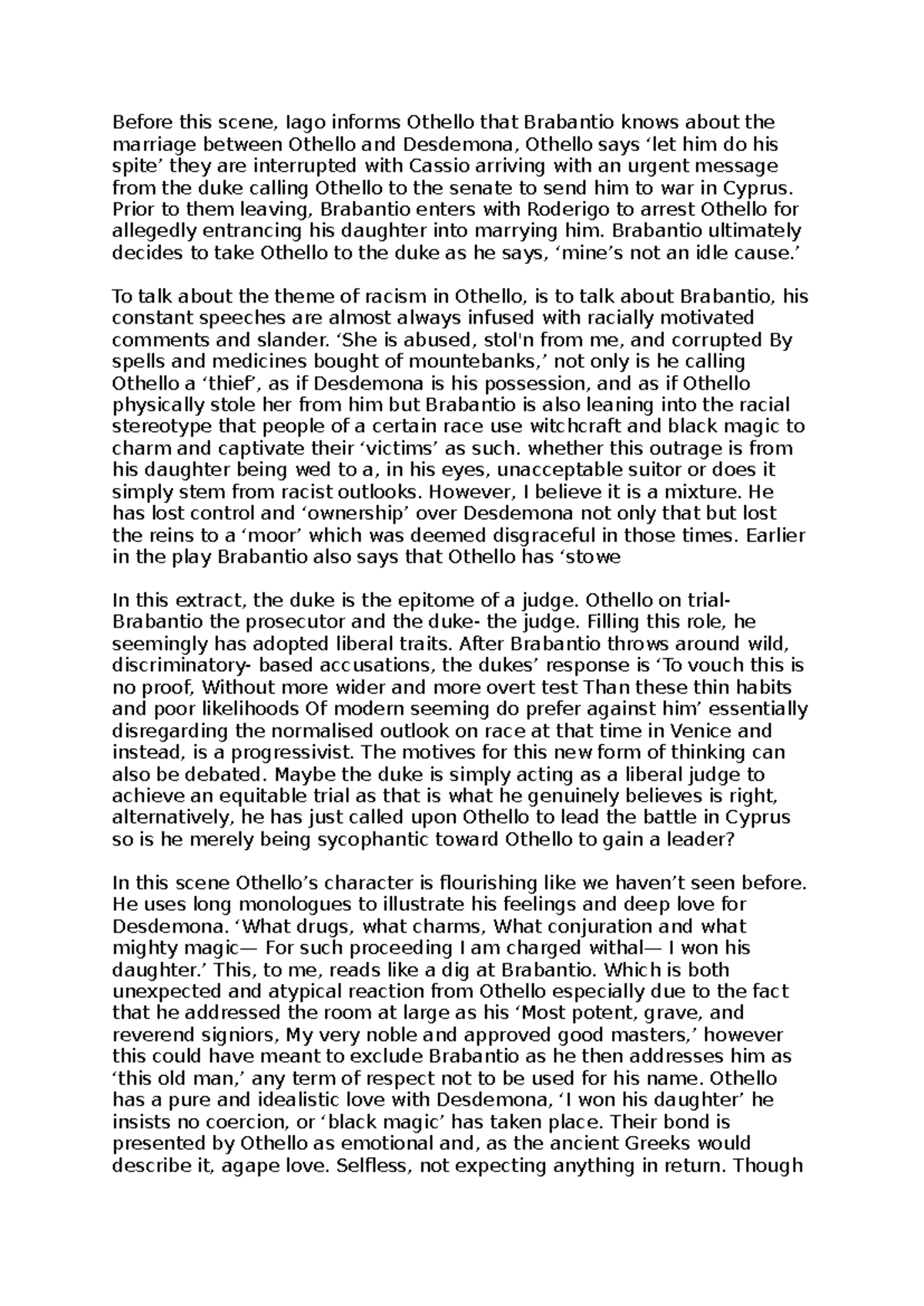 Othello Essay: Exploring Racism and Character Dynamics in Act 1 - Studocu