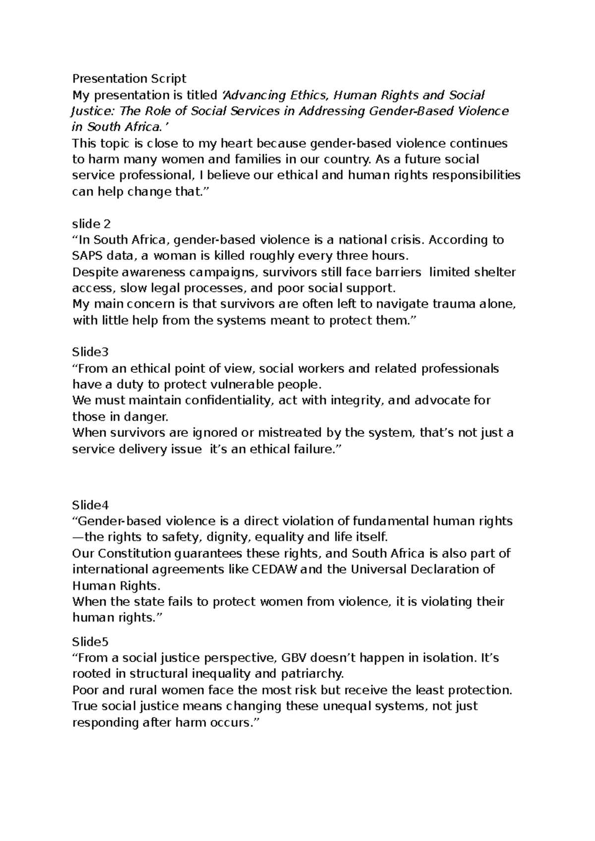 Ethics, Human Rights & Social Justice in Social Services: A ...