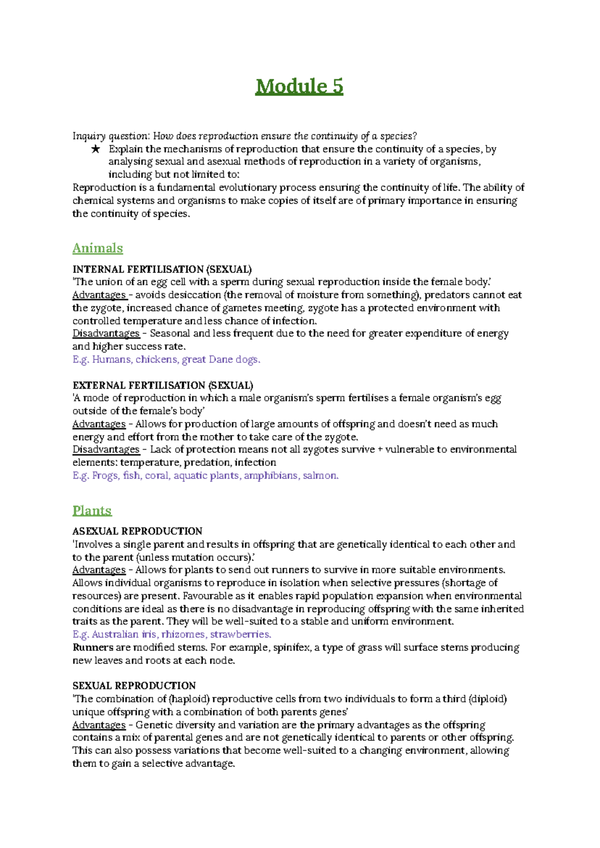 Biology Study Notes: Module 5 - Reproduction Mechanisms and Species ...