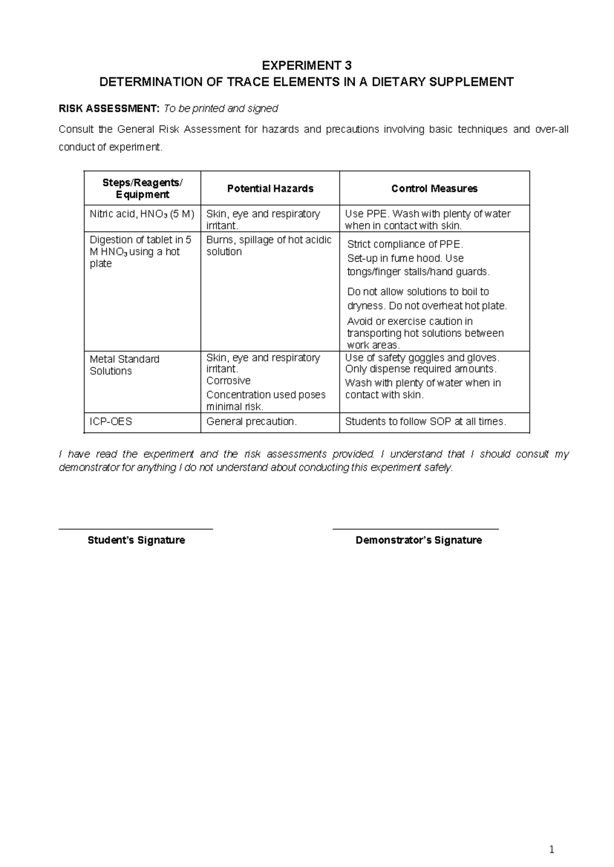 Experiment 3 Procedure 2024 - EXPERIMENT 3 DETERMINATION OF TRACE ...