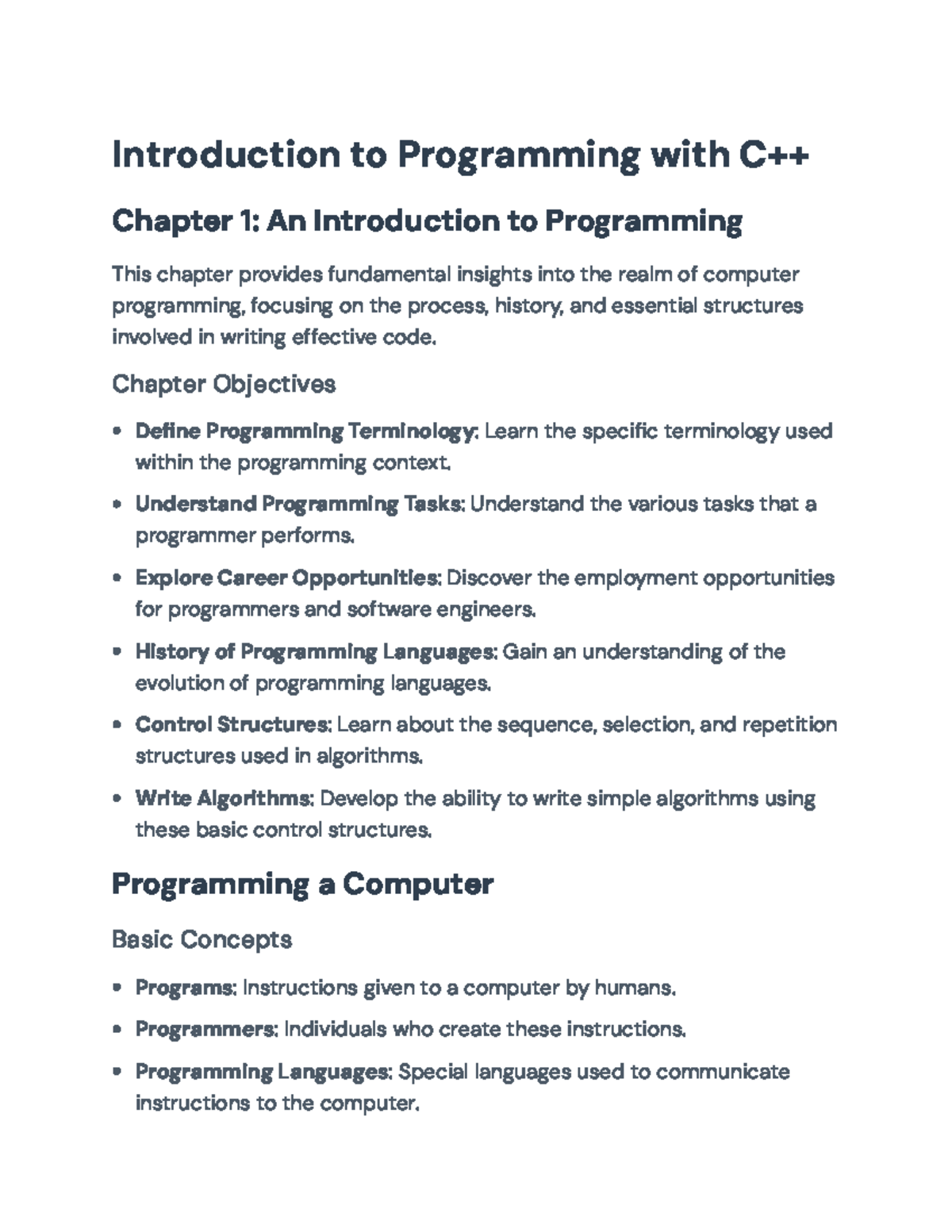 C++ Programming 101: Chapter 1 - Intro to Programming Concepts - Studocu