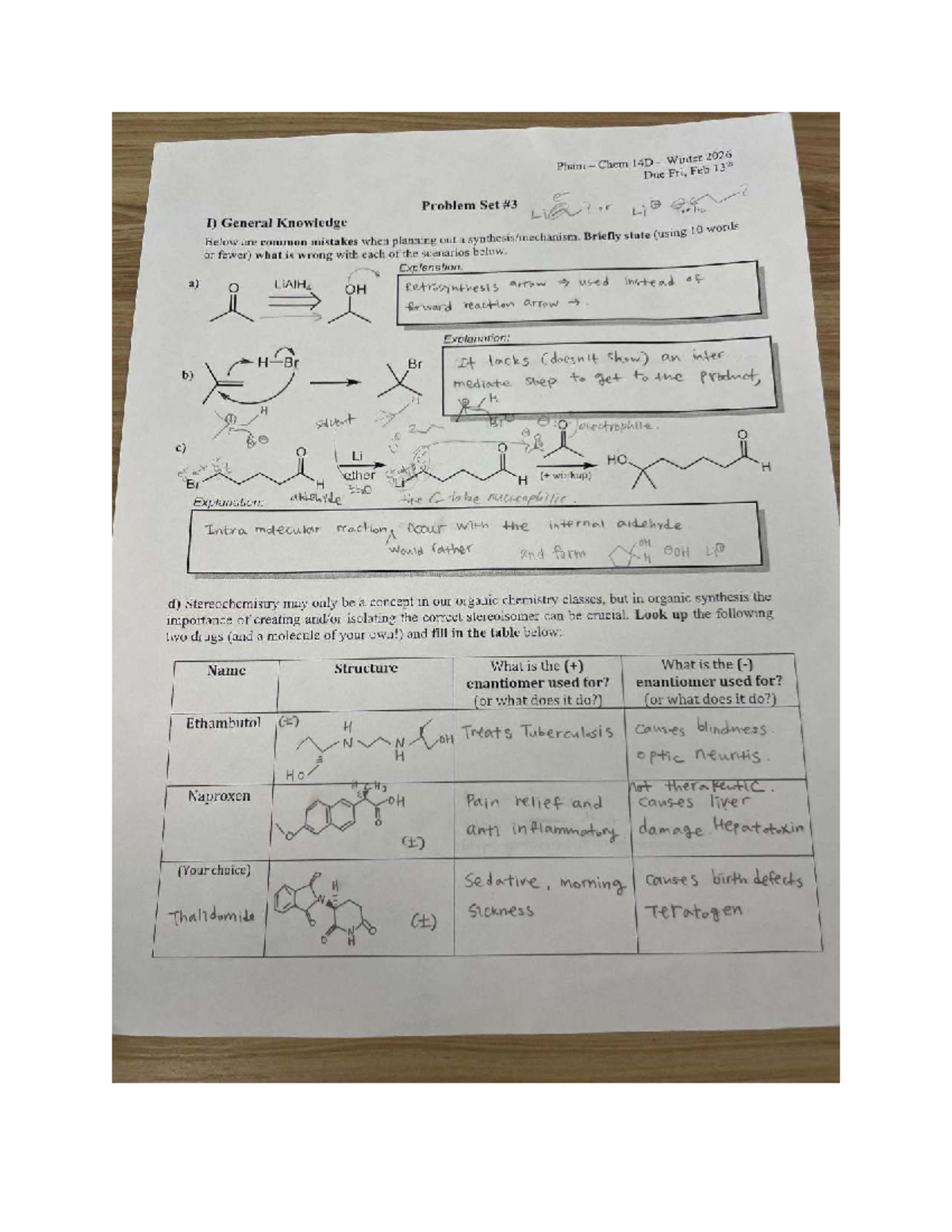 Pham Chem 14D Winter 2026 Problem Set 3: Reactions and Synthesis - Studocu