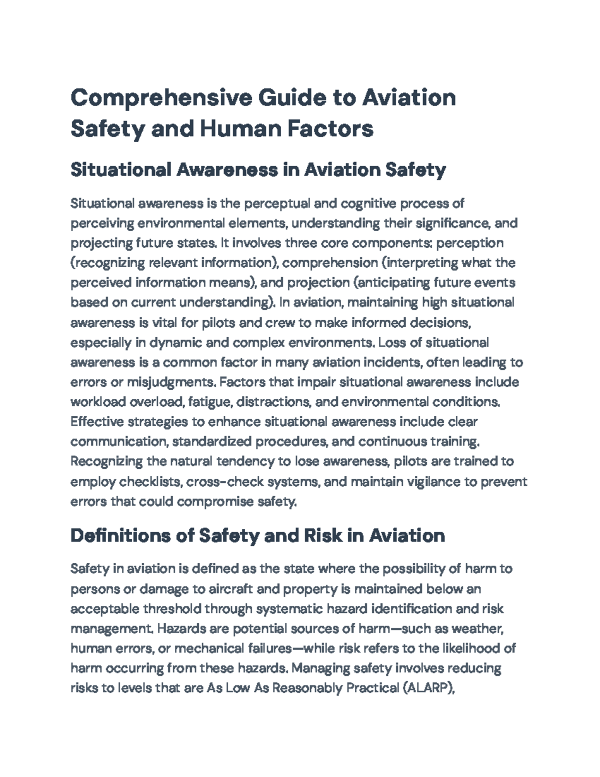 Comprehensive Overview of Aviation Safety and Human Factors Concepts ...