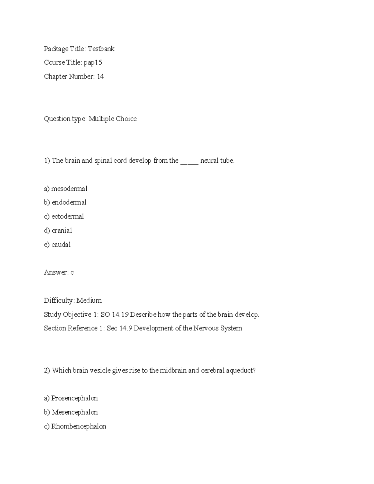 human anatomy and physiology Chapter 14 - Package Title: Testbank ...