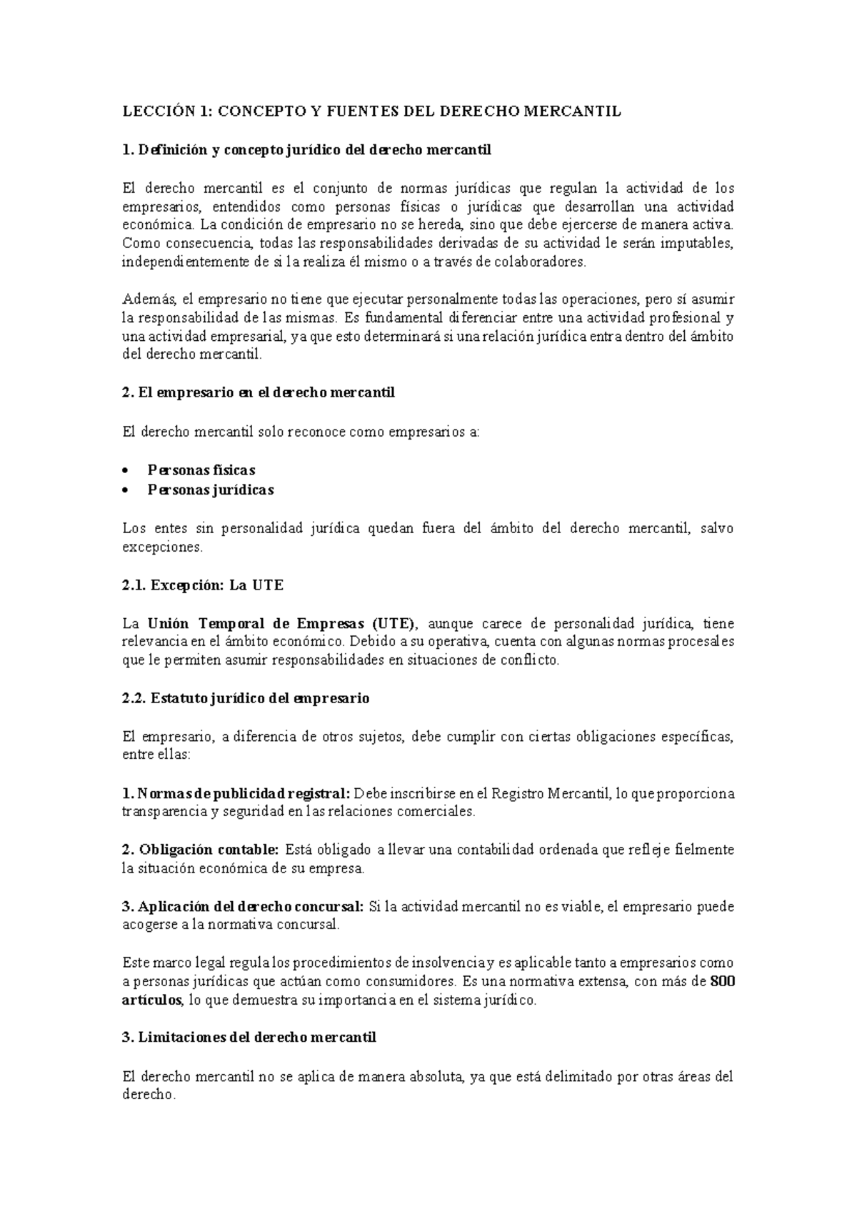 LECCIÓN 1: CONCEPTO Y FUENTES DEL DERECHO MERCANTIL 1 - Studocu
