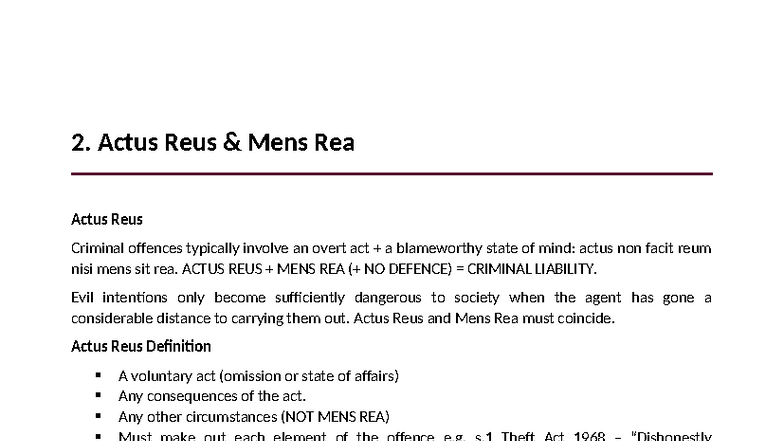 Actus Reus & Mens Rea: Key Concepts in Criminal Law (UG) - Studocu