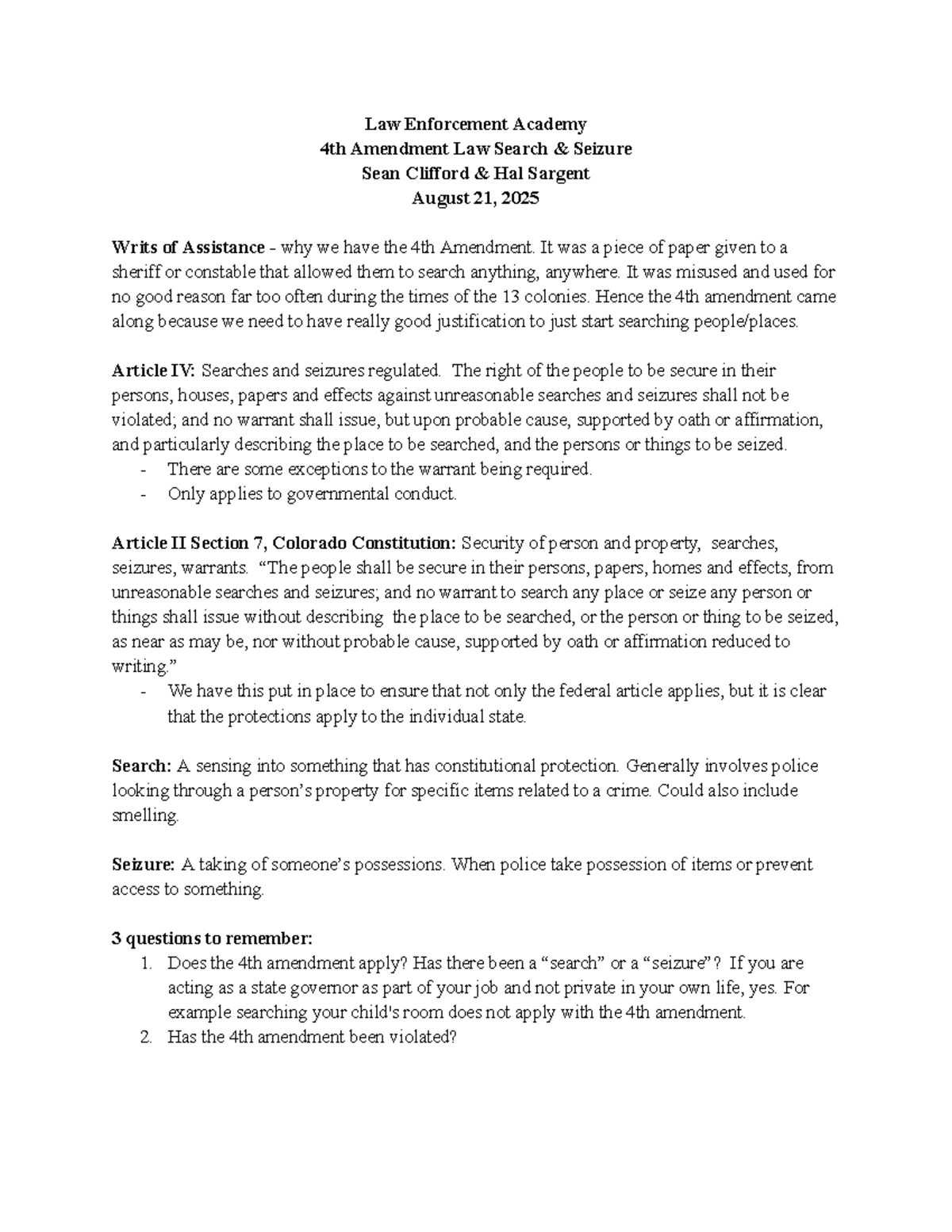 LEA 4th Amendment Overview: Search & Seizure Notes (2025) - Studocu