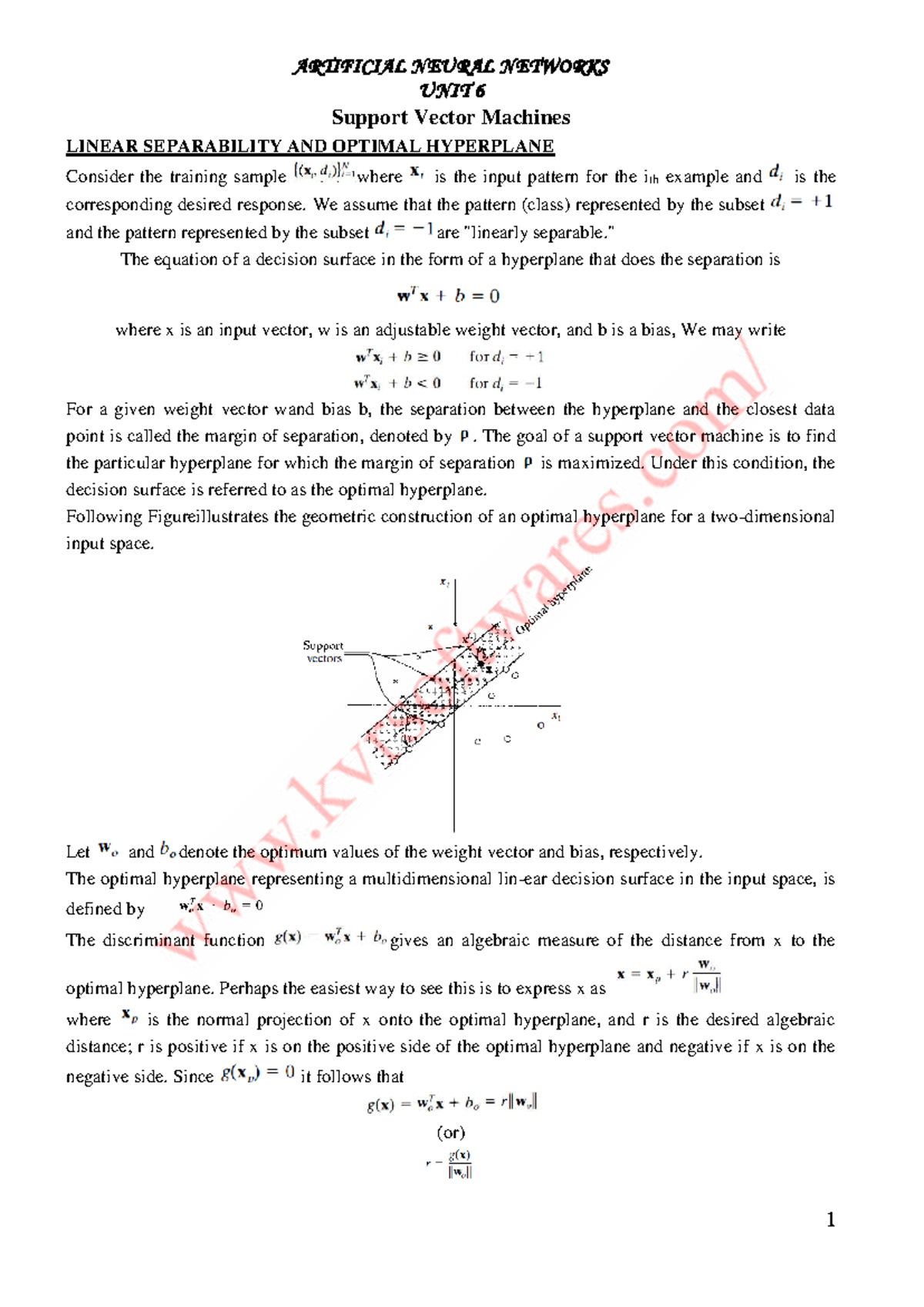 Support Vector Machines: Linear Separability & Optimal Hyperplane (Unit ...