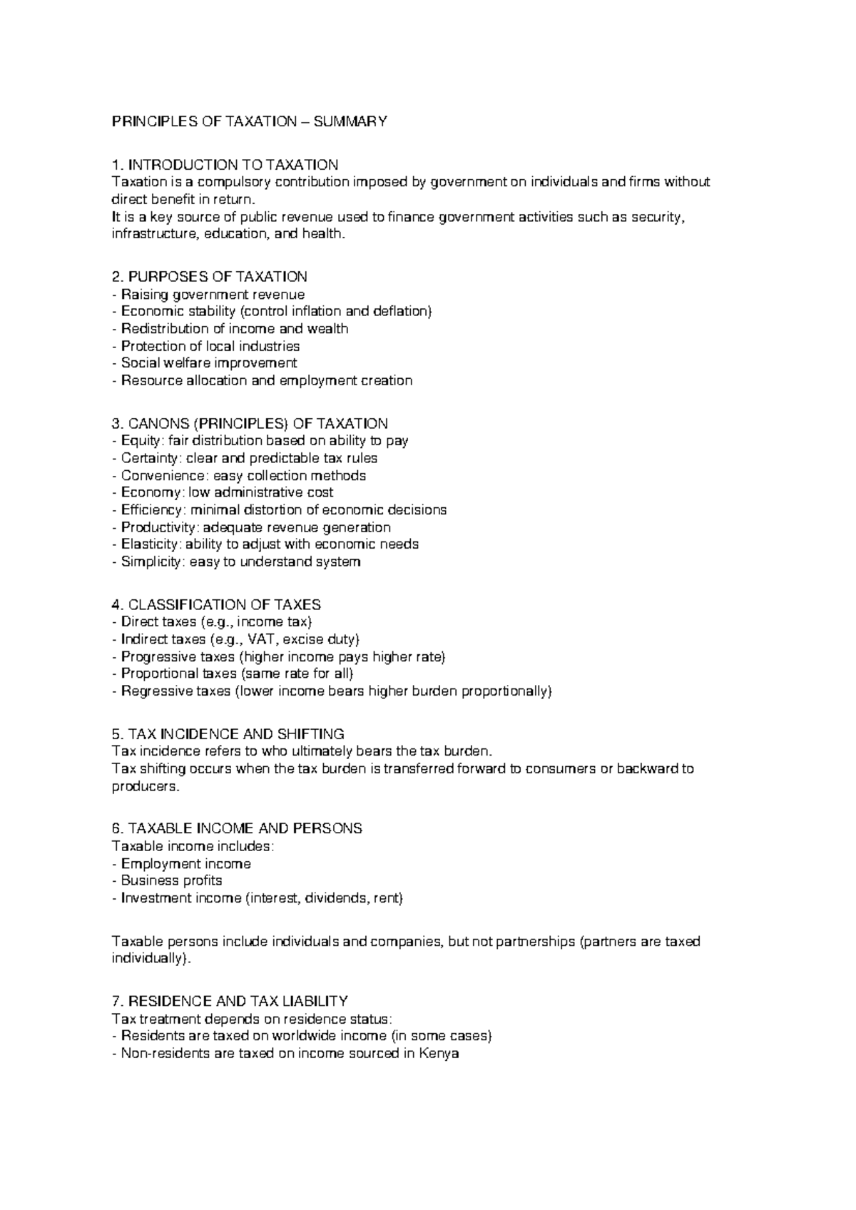 TAX 101: Principles of Taxation Summary and Key Concepts - Studocu