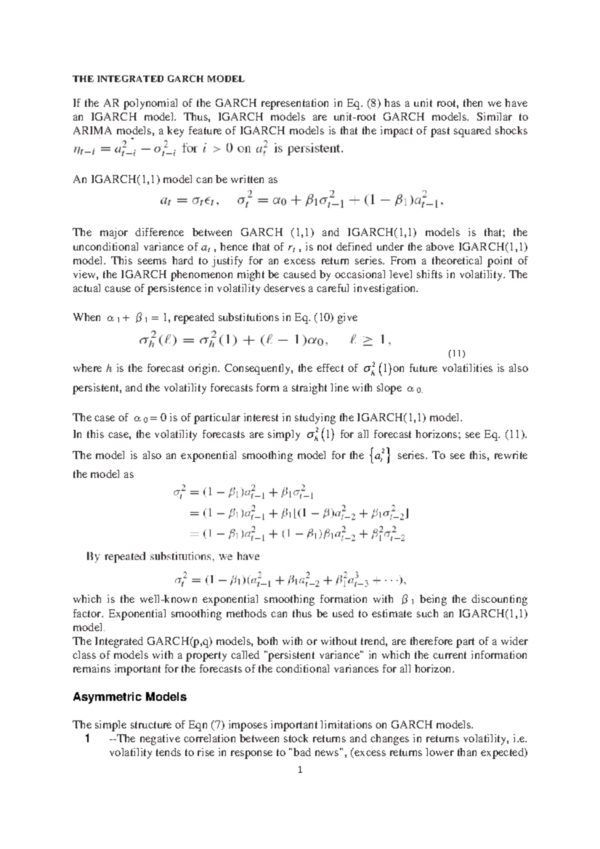 Integrated GARCH Model Overview (Course Code: 15) - Studocu