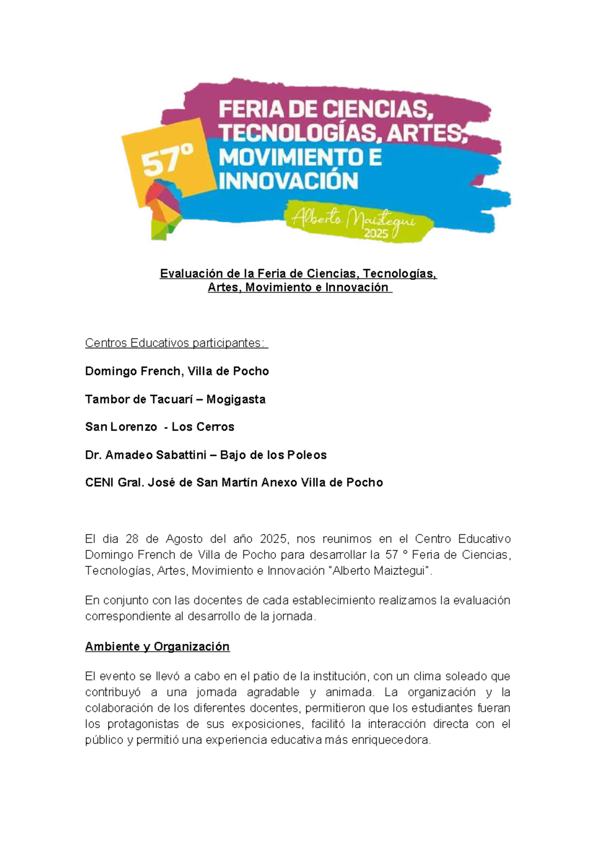 Evaluación de la 57ª Feria de Ciencias y Tecnología - 2025 - Studocu