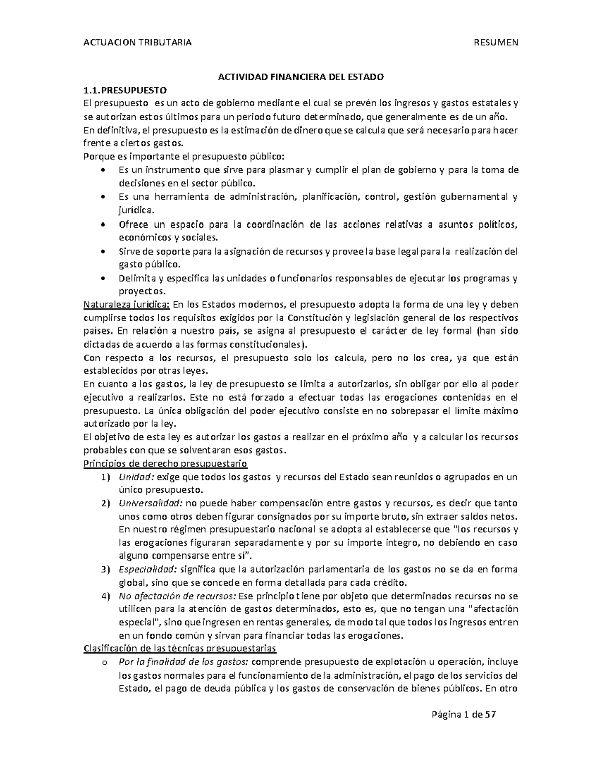 Resumen de Actividades Financieras del Estado (Curso: Tributaria) - Document Preview