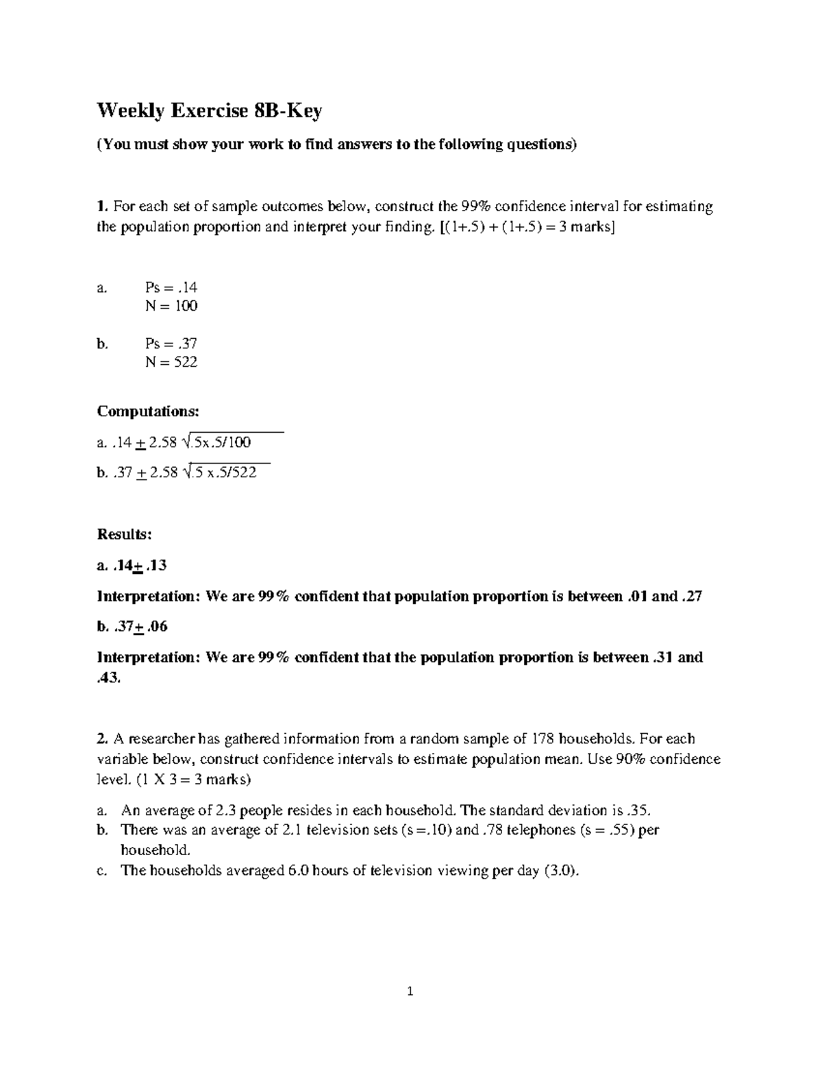 Weekly Exercise 8B-Key - 1 Weekly Exercise 8 B-Key (You must show your ...