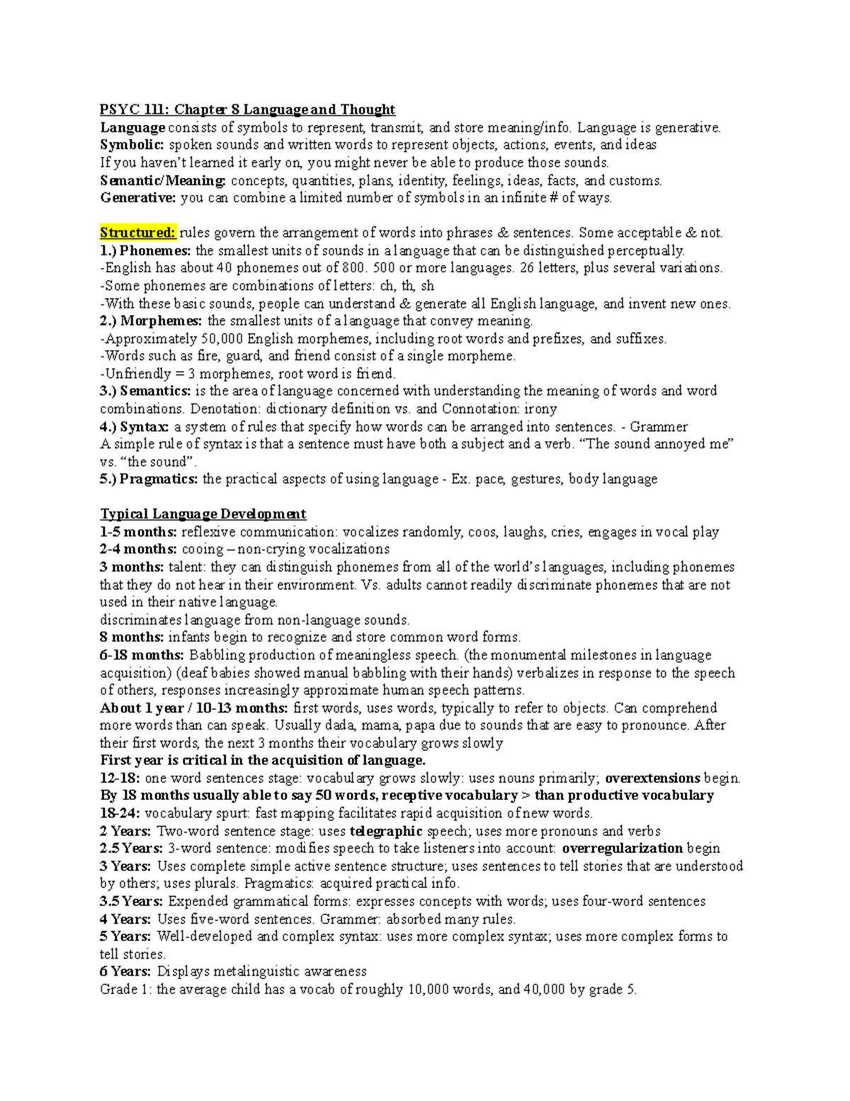 Chapter 8 Thinking and Language Worksheet - Chapter 8 Thinking and ...