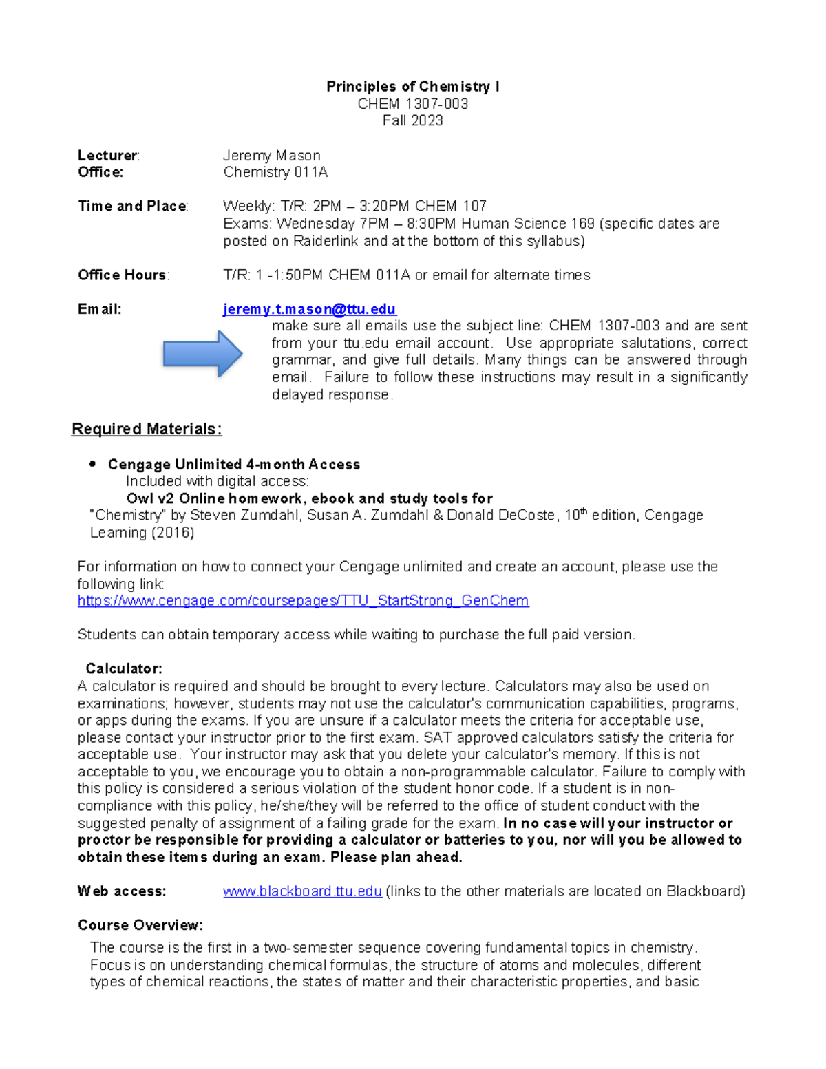 CHEM 1307 Principles of Chemistry I Syllabus - Fall 2023 - Studocu