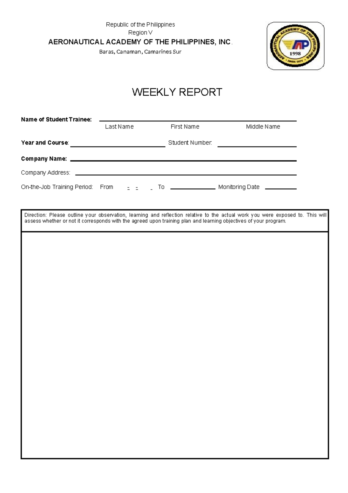 AAP Weekly Report - okay - Republic of the Philippines Region V ...