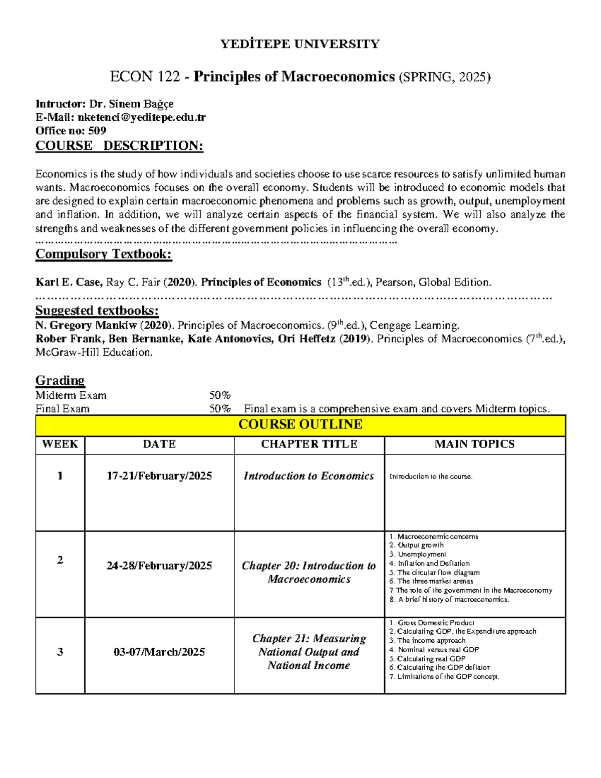 ECON 122 Syllabus: Principles of Macroeconomics (Spring 2025) - Studocu