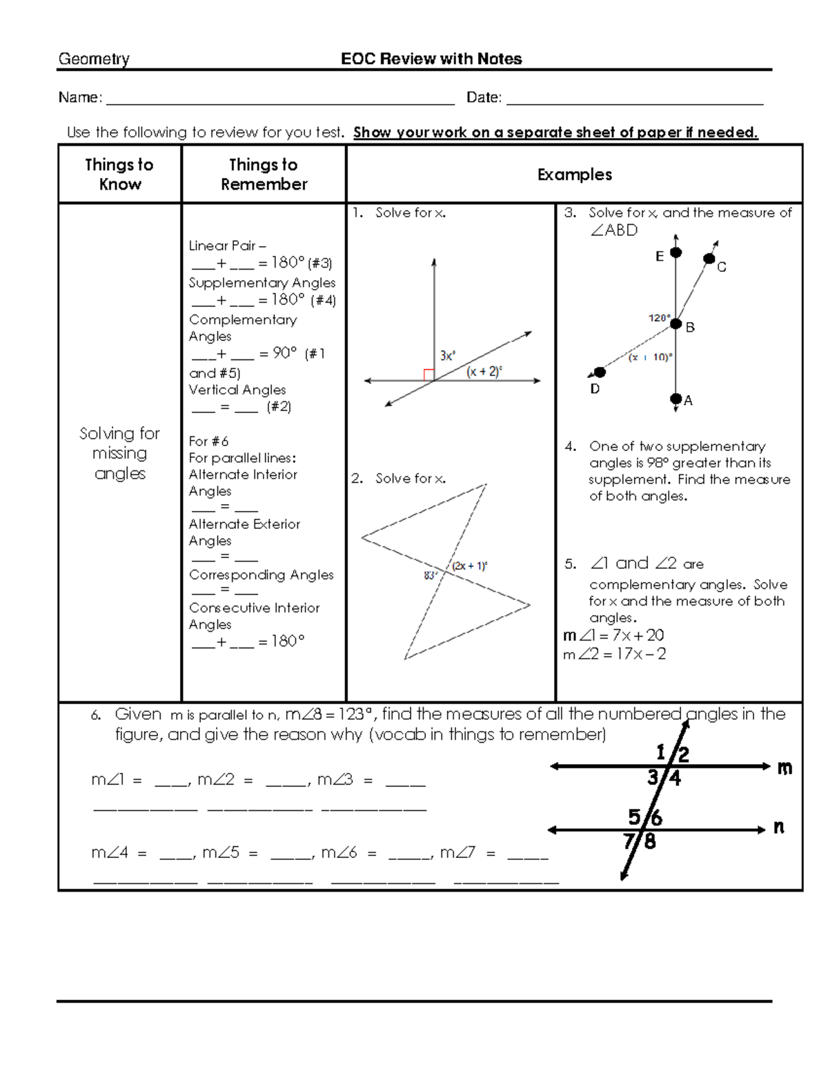 Geometry EOC Review with Notes - Comprehensive Study Guide - Studocu