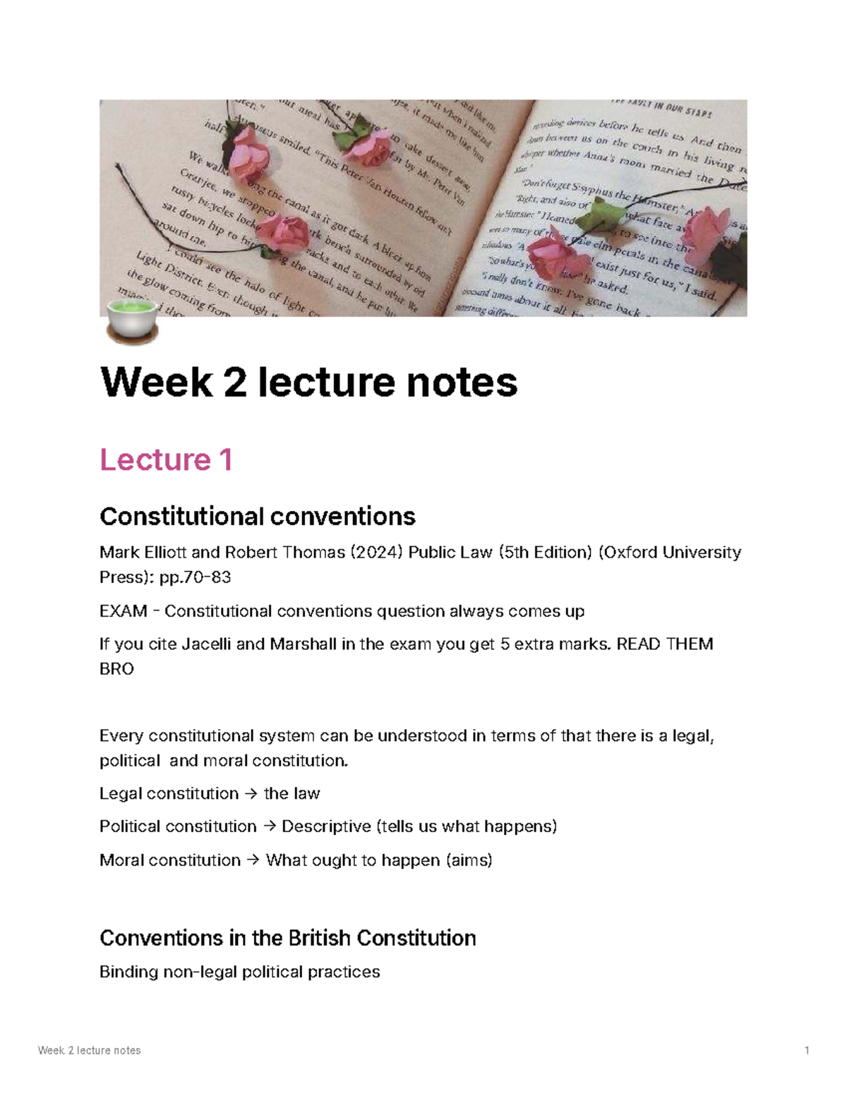 Week 2 Lecture Notes: Constitutional Conventions in Public Law (LAW101 ...