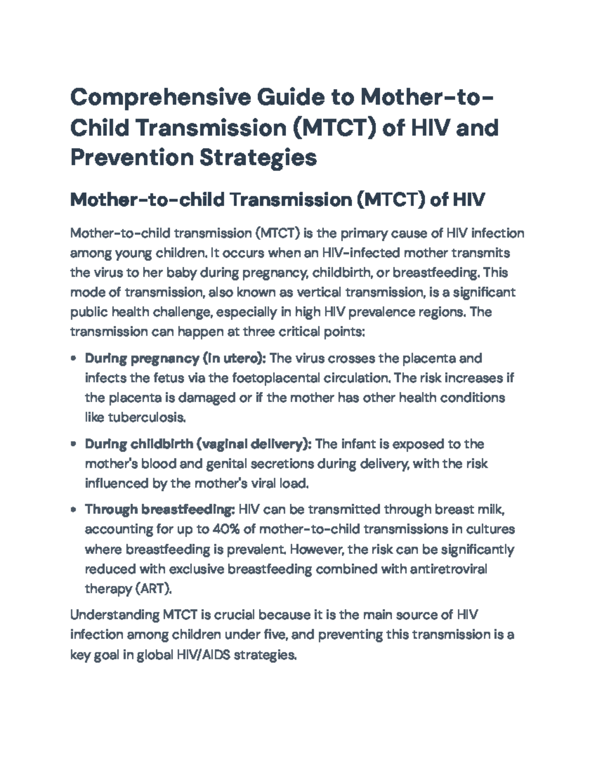 Comprehensive Overview of PMTCT Strategies and VCT Roles in HIV ...