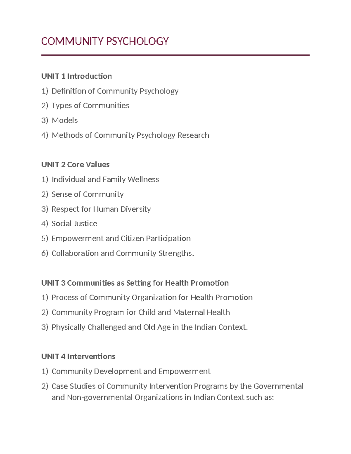 Community Psychology Unit Notes And Core Concepts Studocu