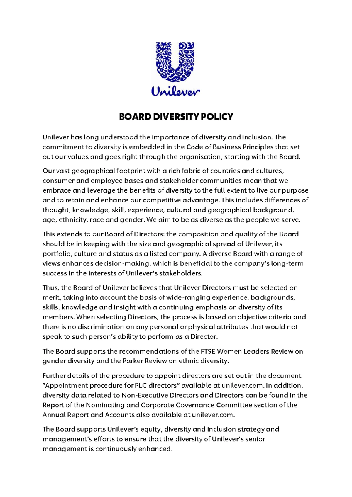 Unilever CODE of Business Principles: Ethical Framework 2023 - Studocu