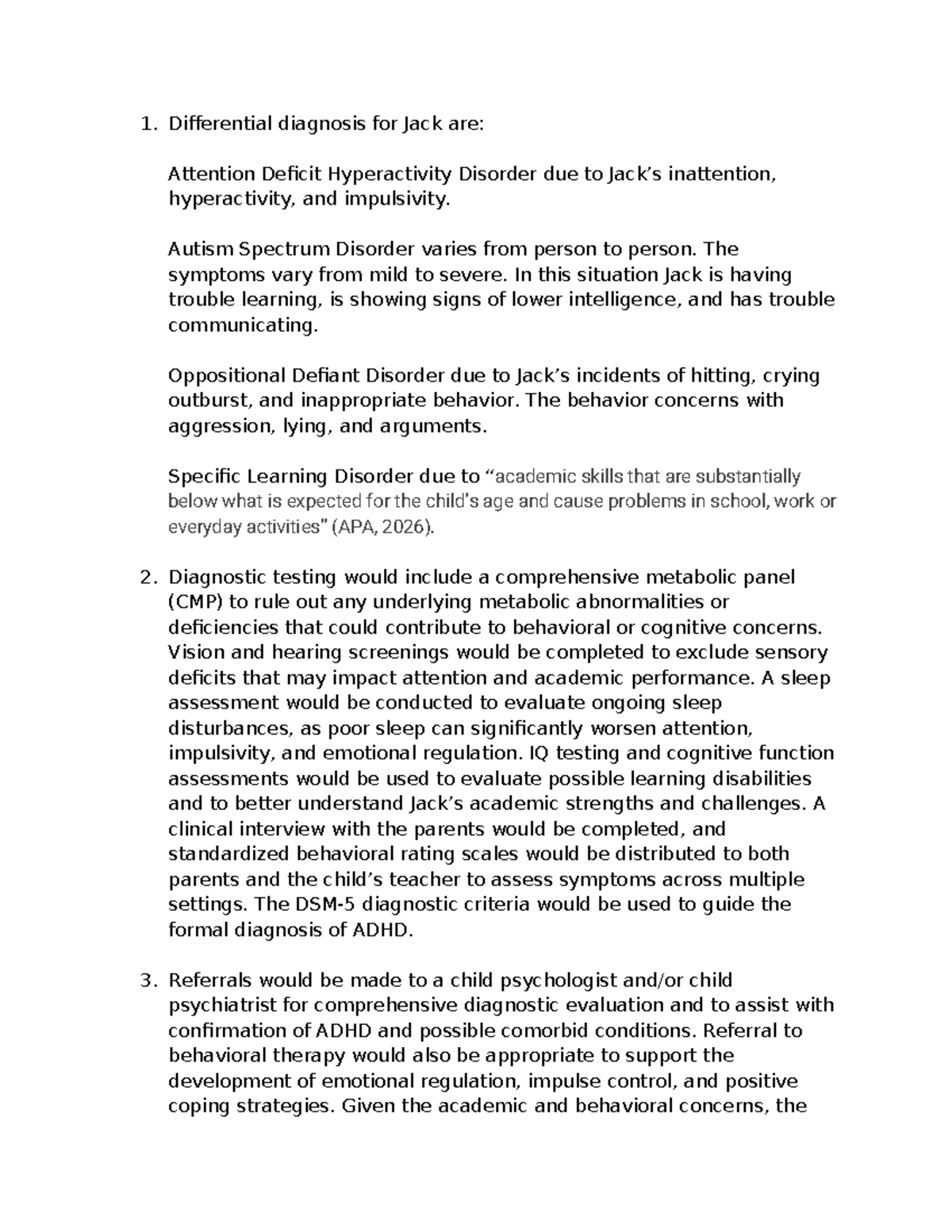 Peds Case Study 1: Differential Diagnosis for Jack's Behavioral Issues ...
