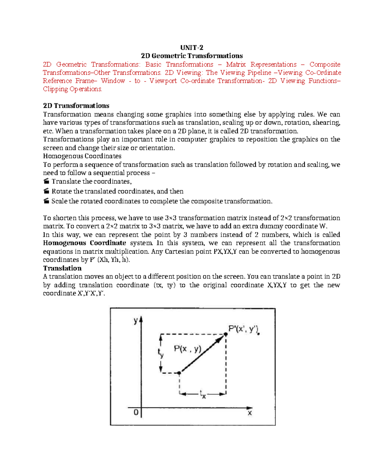 UNIT-2 Computer Graphics: 2D Transformations and Viewing Techniques ...