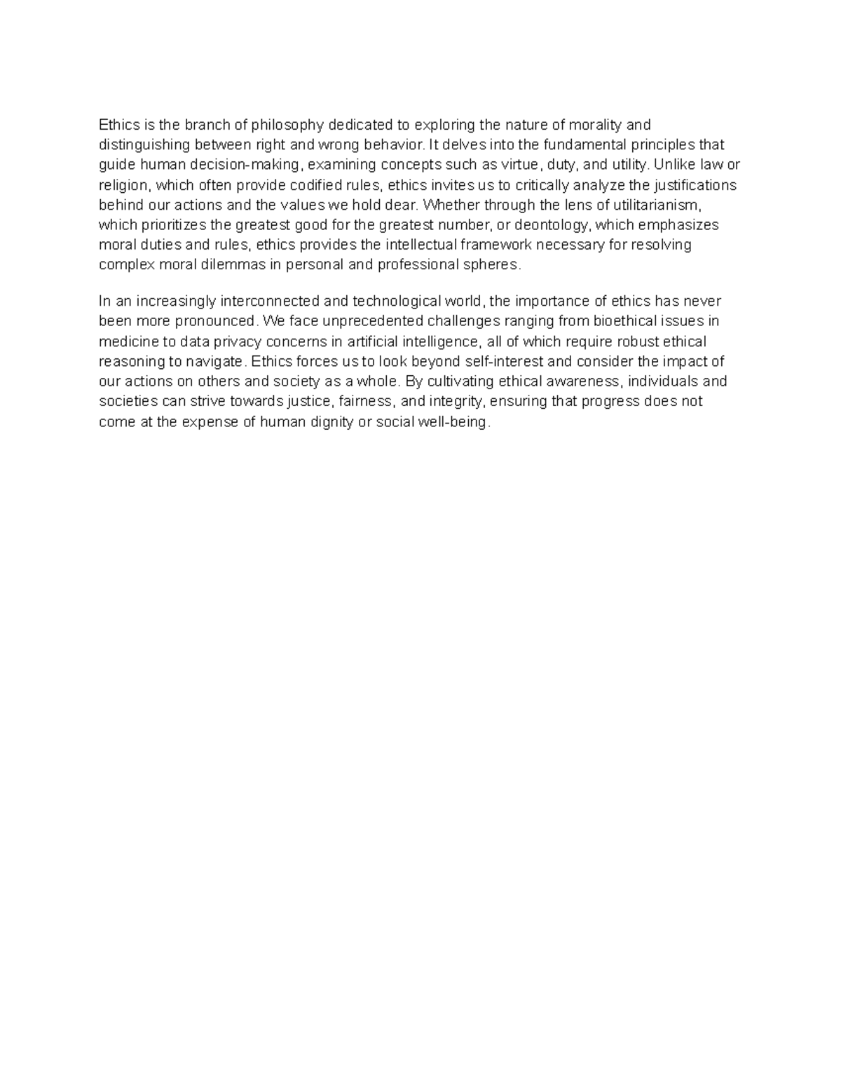 Ethics Essay Exploring Morality And Human Behavior Studocu