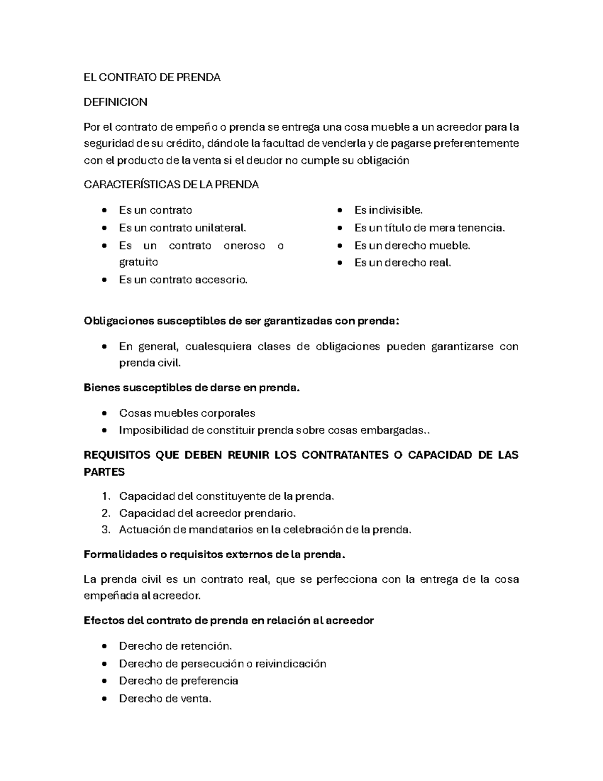 EL Contrato de Prenda 1 - Análisis Detallado de la Materia - Document Preview